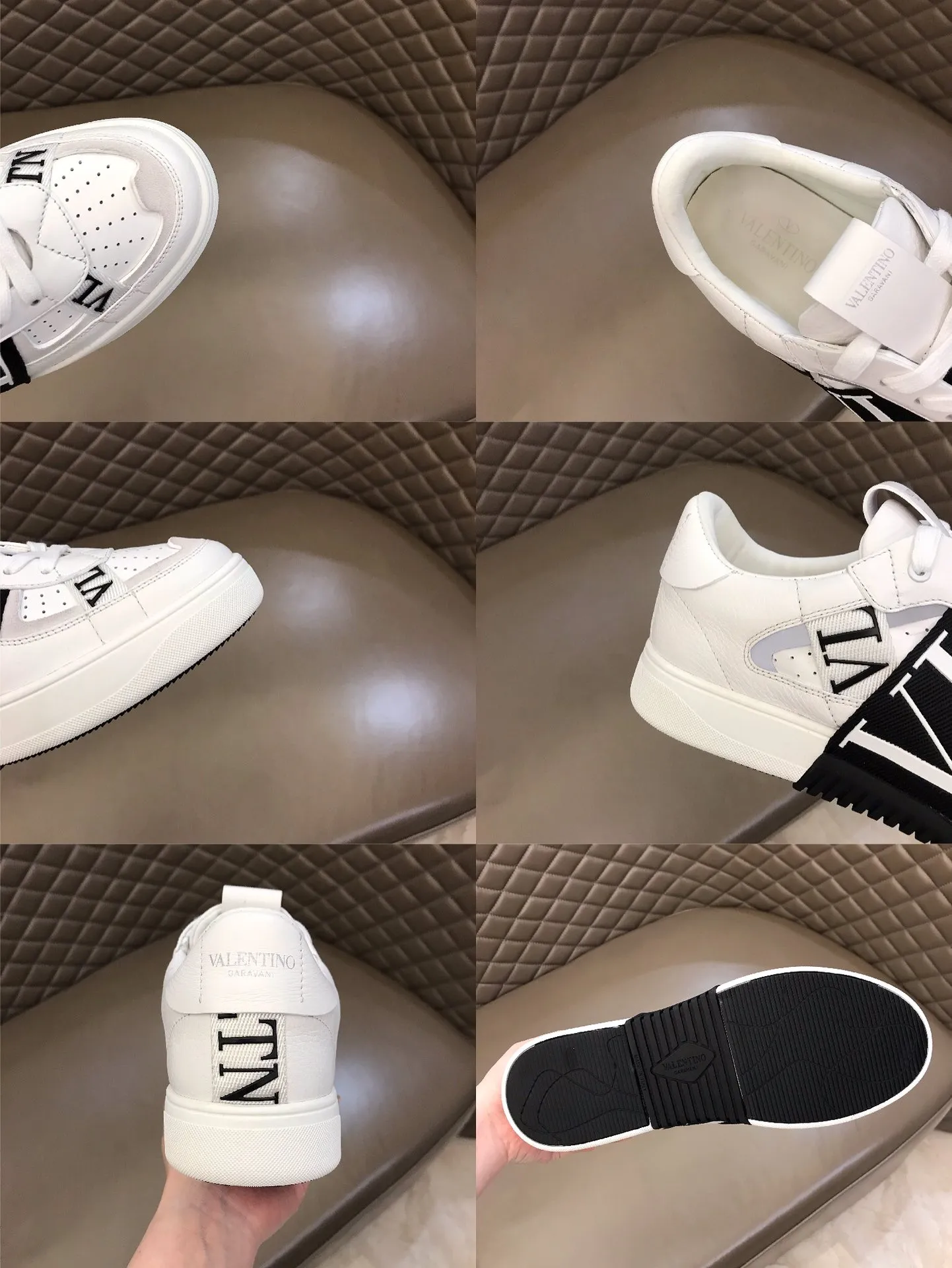 p440 "Valentin*" new spring and summer calfskin lace-up sneakers. No man should be able to refuse these shoes. The classic color scheme is so handsome! Purchase a high-precision replica of the original version to instantly sell off the market currency! 6 VLTN logo rubber effect straps - Valentino Garavani Logo printed on the back and tongue, all materials are customized to ensure quality! Size: 38-44